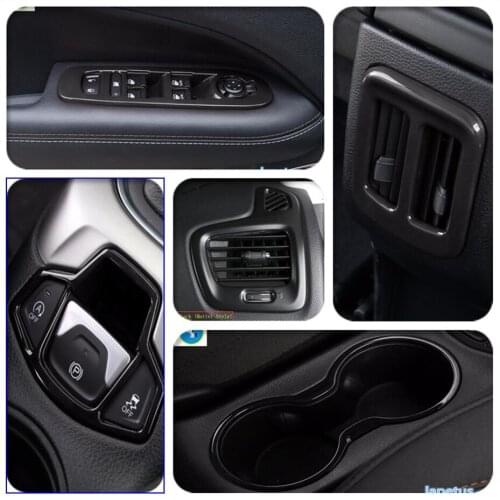 Yimaautotrims Black Interior Refit Kit Fit For Jeep Compass 2017 - 2020 Air / Window Lift Button / Water Cup Holder Cover Trim