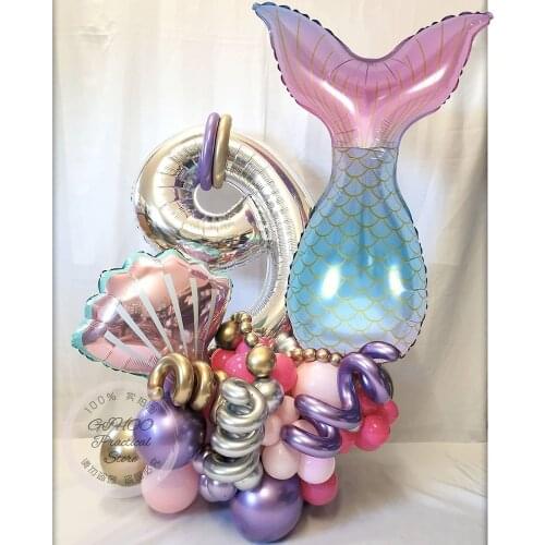 47pcs/set Mermaid Cartoon Balloons Princess Foil Balloon 30inch Number Baby Girl Pink Baloes Birthday Party Decoration Kids Toy