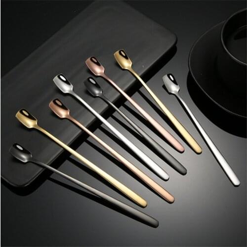 High Quality 15cm/17cm 304 Stainless Steel Mixing Stirring Spoon Golden Coffee Stirring Spoon Creative Long Handle Bar Ice Spoon