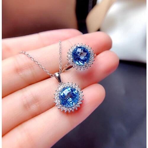 Anniversary Best Gift Topaz Jewelry set Natural And Real Topaz Set 925 sterling silver Fine jewelry 1pc ring,1pc Pendant