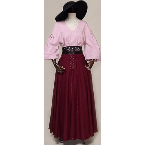 Summer Womens skirt Cotton-flax High Waist Bandage Retro Gothic Costume Female Long Swing Skirts