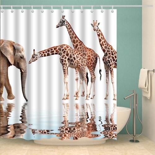 Animals Shower Curtain Giraffe Elephant Fashion Bath Accessories with 12 Hooks Waterproof Polyester Fabric Bathroom Decoration