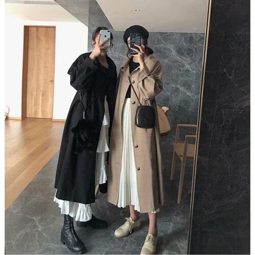 XIKOM Women 2021 Autumn Windbreaker Coat Vintage Single-Breasted Stand-Collar Trench Female Long Casual Loose Outerwear Coats