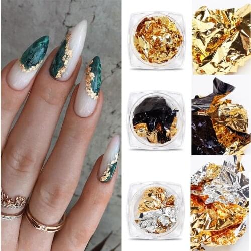 1 Box Gold Silver Red Colorful Nail Art Foil Paper Irregular Aluminum Nail Sticker Manicures Glitter Gel Polish Nail Decoration