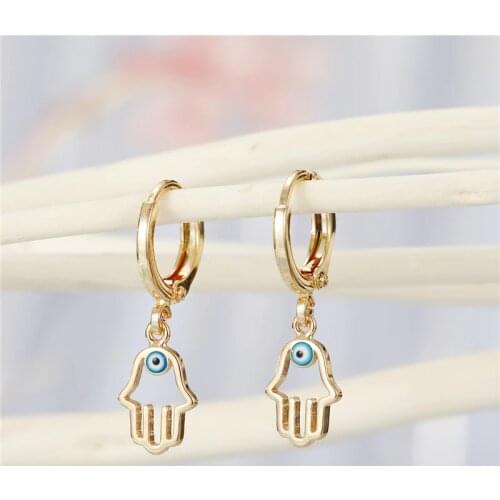 1Pair Vintage Cute Fatima Hand Small Hoop Earrings For Women Chic Trendy Hollow Eye Palm Pendant Mini Stud Earrings Jewelry