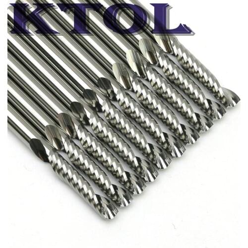 10pcs/lot 3.175*15mm Single Flute Tungsten Steel Carbide Cutters, CNC Cutting Tools for Clean Machining Acrylic, Wood, Al, Cu