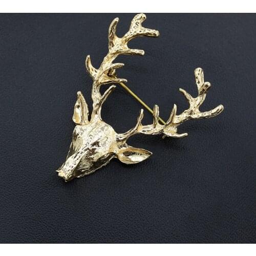 10 pieces/lot Gold Color Elk Deer Head Brooch Pins Women Men Brooches Hijab Pin Lapel Jewelry Accessories Badges Christmas Gift