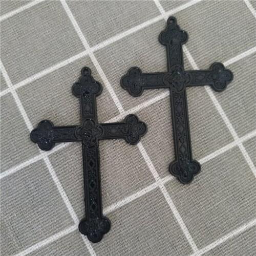 2Pcs 54x80mm Metal Large Black Cross Charms Plum Flower Pattern Pendants Accessories For Making Earrings Necklace DIY Jewelry