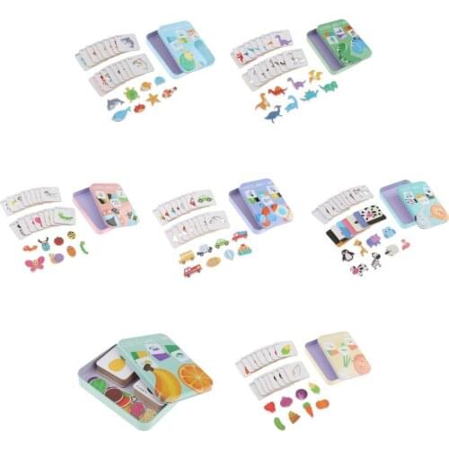 7 Sets Montessori Kids Flash Cards Toy Jigsaw Card for Boys Girls In a Box