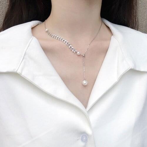 925 Sterling Silver Necklace O-chain Natural Pearl Pendant Choker Necklace Wheat Clavicle Necklace Elegant Wedding Party Jewelry