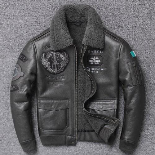 Brand Mens Genuine Goat Leather Jacket B6 Airborne Embroidery Vintage Designer ClassicSheep Skin Autumn Winter Coat Large Size