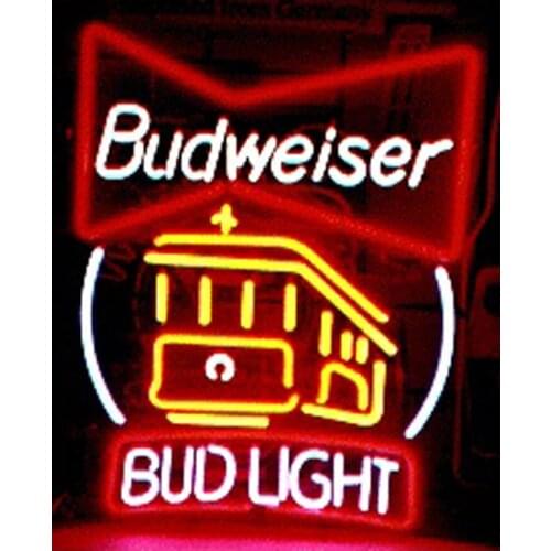 Budweiser Bud Light Cable Bus Custom Handmade Real Glass Tube Beer Bar Store Club Advertise Decoration Display Sign Neon 20"X24"