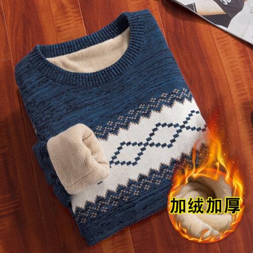 Pure cotton mens Plush sweater thickened sweater mens long sleeve mens sweater striped autumn and winter fashion clothes