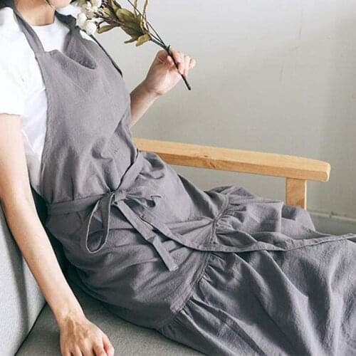 Retro Long Vintage Apron Adjustable Fishtail Style Gardening Work Cotton/Linen Blend Fashion Tie Apron WomenS Dress Girl (Gray