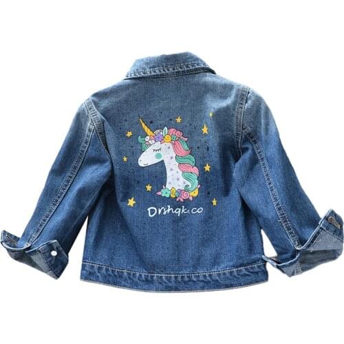 Girls Denim Coats 2021 New Spring Autumn Kids Jackets Cartoon Coat Ripped Jeans Jacket Outerwear Tops Children Clothing 2-8Y
