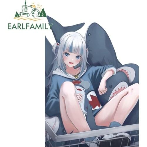 EARLFAMILY 13cm x 9.2cm for Gawr Gura Creative Car Sticker Waterproof Anime Decals Scratch-proof Trunk Truck Vinyl Decoration