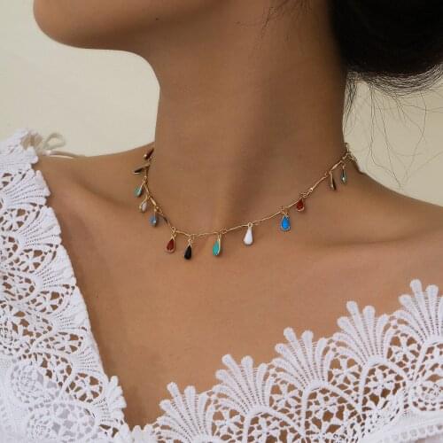 European and American fashion jewelry ethnic style colored gold drop pendant necklace necklace