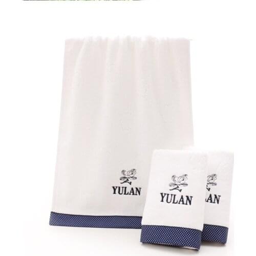 32S Cotton Thicken Jacquard Blue White Towel Set Hand Towel Face Towel Bath Towel Hotel Gift