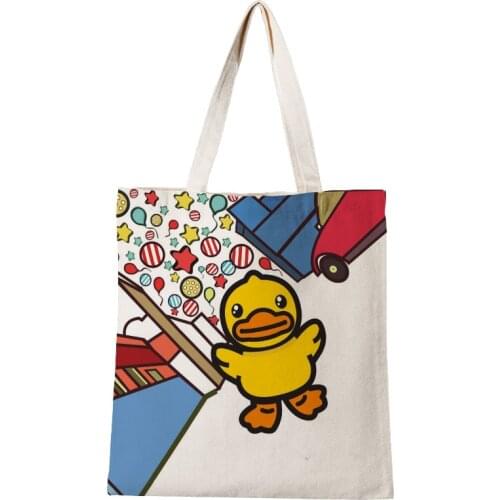 Ladies Handbags Yellow Duck Canvas Tote Bag Cotton Cloth Shoulder Shopper Bags for Women Eco Foldable Reusable Shopping Bags