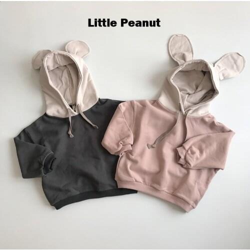 Korea autumn and winter velvet rabbits ear cute hooded boys long sleeve tops girls long sleeve tops