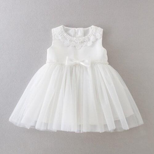 Baby Girl Dress Lace Flower Pearl Belt Baptism 1 Year Birthday Party Wedding Christening Infant Frocks for Newborns L209
