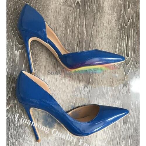 Linamong Pointed Toe Patent Leather Stiletto Heel Pumps Shallow Out Slip-on Silver Gold 12cm High Heels Big Size Dress Shoes