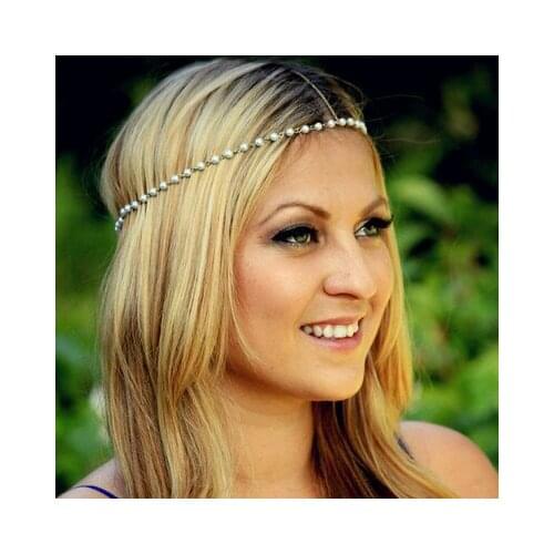Fashion Pearl Beaded Crystal Charms 3 Strands Womens Head Bands Bridal Crown Hair Accessories Jewelry