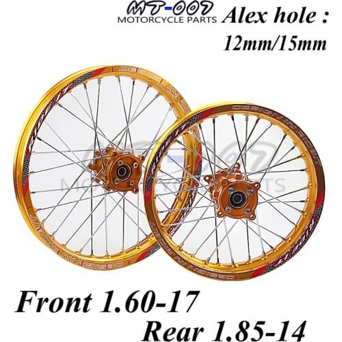 Motorcycle Front 1.60*17 Rear 1.85*14 inch Alloy Wheel Rims with CNC Hub For KAYO HR-160cc TY150CC Dirt Pit bike 14/17 inch