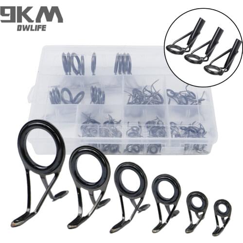 Fishing Rod Guides 50Pcs Stainless Steel Rod Building Repair Kit Freshwater Saltwater Fishing Replacement Kit Jigging with Box