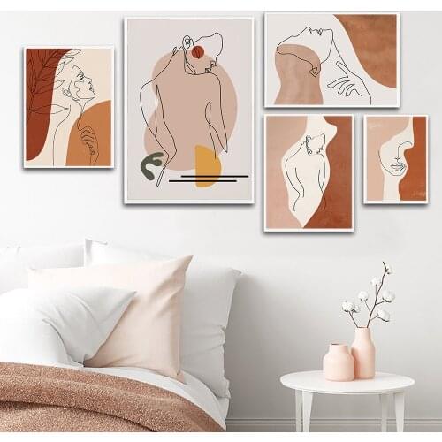 Bobo Style Wall Art Canvas Poster Line Woman Body Print Nordic Painting Hug Yourself Wall Picture for Living Room Decoration