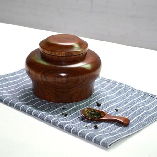Natural Whole Wood Tea Canister Storage Pot Box Dried fruit Groceries Storage Box Bins Handmade Wood Tea Spoon Giving