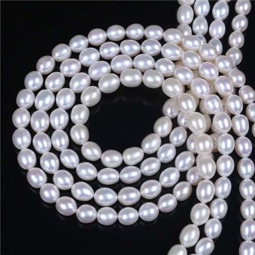 Wholesale AAA Natural 8-9mm White Rice Oval Pearl Beads Loose 15