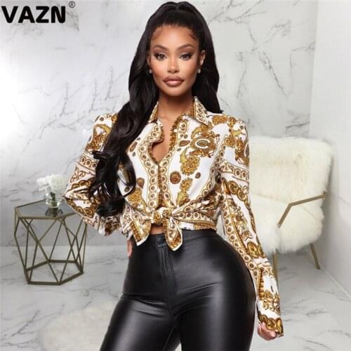 VAZN New Harajuku Joker 2020 Chain Print Vintage Shirt Full Sleeve Bandage Casual T-shirt High Street Hip Pop Sexy T-shirt