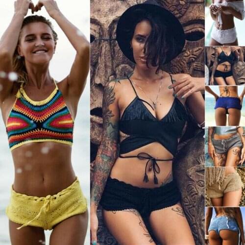 New Summer Women Swimwear Pants Lady Bikini Brazilian Cheeky Lace Up Bandage Solid Color Knitted Bottom Swimwear Swimsuit Briefs