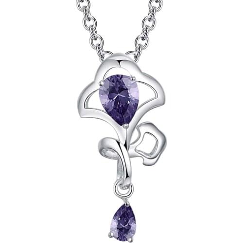 Wholesale Silver Plated Charm Jewelrys Necklace,free Shipping Fashion Fashion Jewelry Pendant Bouquet Inlaid Purple Stone AN373