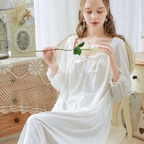 Sexy Women Sleepwear Lace Lolita Fall Negligee Ladies Sweet Elegant Nightgowns Ruffles Vintage Palace Style Nightdress