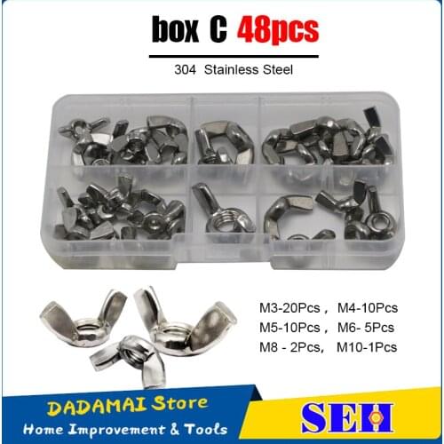 SEH 48Pcs/lot Butterfly Wing Nuts M3 M4 M5 M6 M8 M10 304 Stainless Steel Wing Nuts Zinc Plated Hand Tighten Nut DIN315