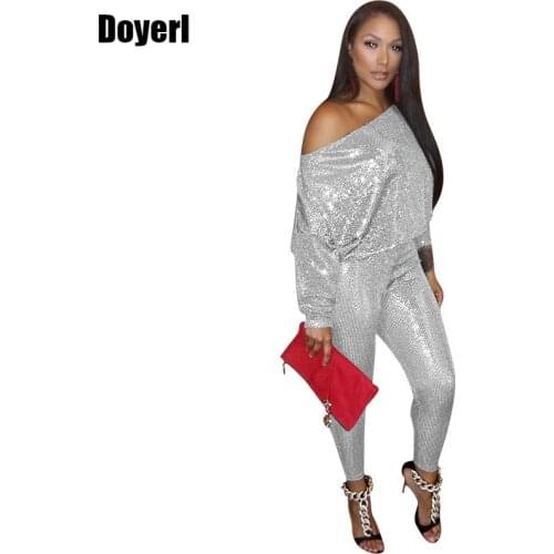 Sexy Silver Sequin Two Piece Sets Women Glitter Crop Top and Skinny Pants 2 Piece Sets Club Party Sparkly Matching Sets Outfits