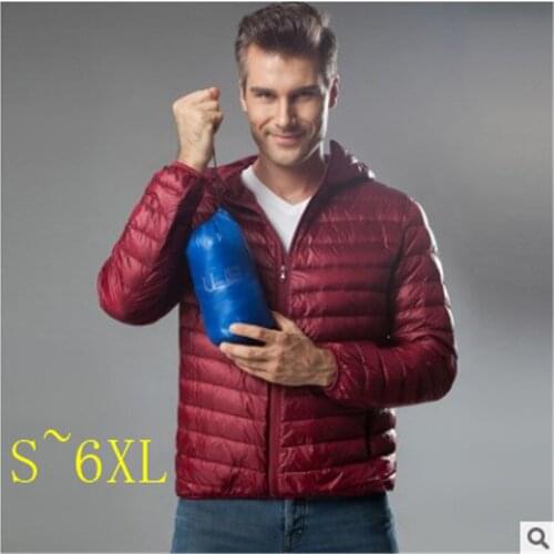Thin light warm portable mens down coat middle-aged and young casual fashion mens down jacket hooded stand collar two optional