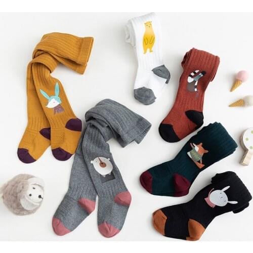 1-12 years old girl knitting cartoon print pantyhose autumn new children Cotton Warm Tights kids Stockings