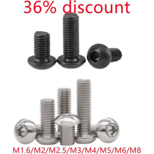5/50pc M2 M2.5 M3 M4 M5 M6 M8 304 A2-70 Stainless Steel Black grade 10.9 ISO7380 Hexagon Hex Socket Button Head Screw