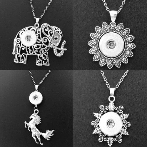 Elephant horse tree flower sun cross owl Vintage 18mm snap button Necklace Boy girl gift NK5957