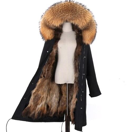 Women Real Fur Coat Big Natural Raccoon Fur Collar Hood Thick Warm Real Raccoon Fur Liner Winter Jacket X-Long Parka Waterproof