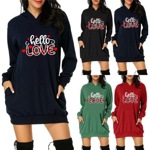 Women Floral Print Hoodie Sweatshirts Pockets Hooded Mini Dress Jumper Pullover_