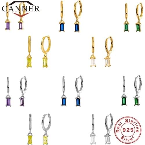 CANNER Real 925 Sterling Silver Hoop Earrings for Women Round Earings Minimalist Colorful Zircon Earring Jewelry pendientes