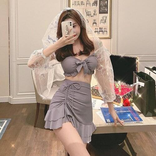 Summer Beach Plus Size Swimsuit Women Two Pieces Tankini Swimwear Skirt For 2021 Ladies Bathing Suit Push Up Solid 2021 New Lace