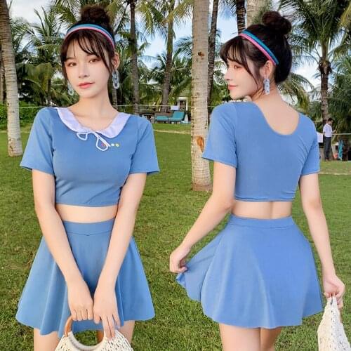 2021 New Korean Summer Beach Swimsuit Swimsuits For Women Sexy Swimwear Swimsuit Solid Female Bikini Sets Swimskirt