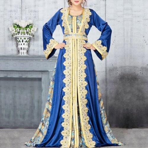 Womens Full Sleeve Printed Maxi Long Dress Muslim Robe Moroccan Loose Gowns Arabic Ramadan Muslim Abaya Kaftan Dashiki Vestido