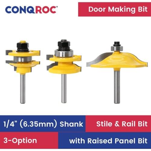 1/4" 6.35mm Shank Rail and Stile Router Bits Set Door Knife Woodworking Tenon Milling Cutters