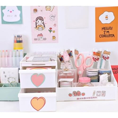 1PC Creative Multi-function Penholder Desktop Debris Cute Storage Accessories Drawer Kawaii Desk Box Organizer Desk case Pe T5E4